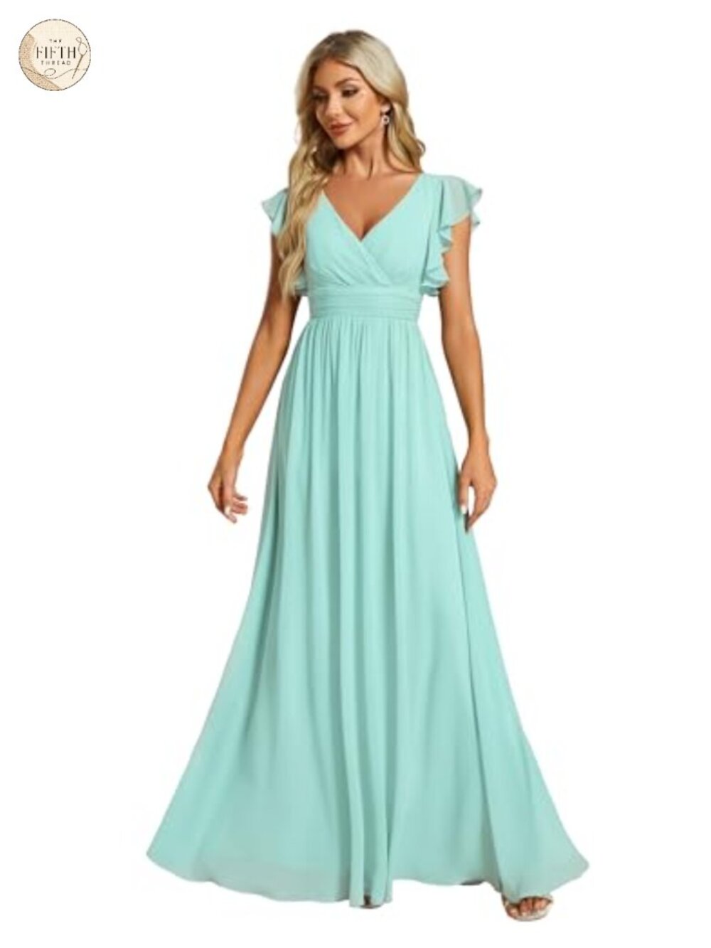 Women's Flowy Chiffon Maxi Formal Dress V-Neck Open Back A-Line